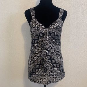White House Black Market Geometric Print Ruffle Front Tank Top Women's Size S
